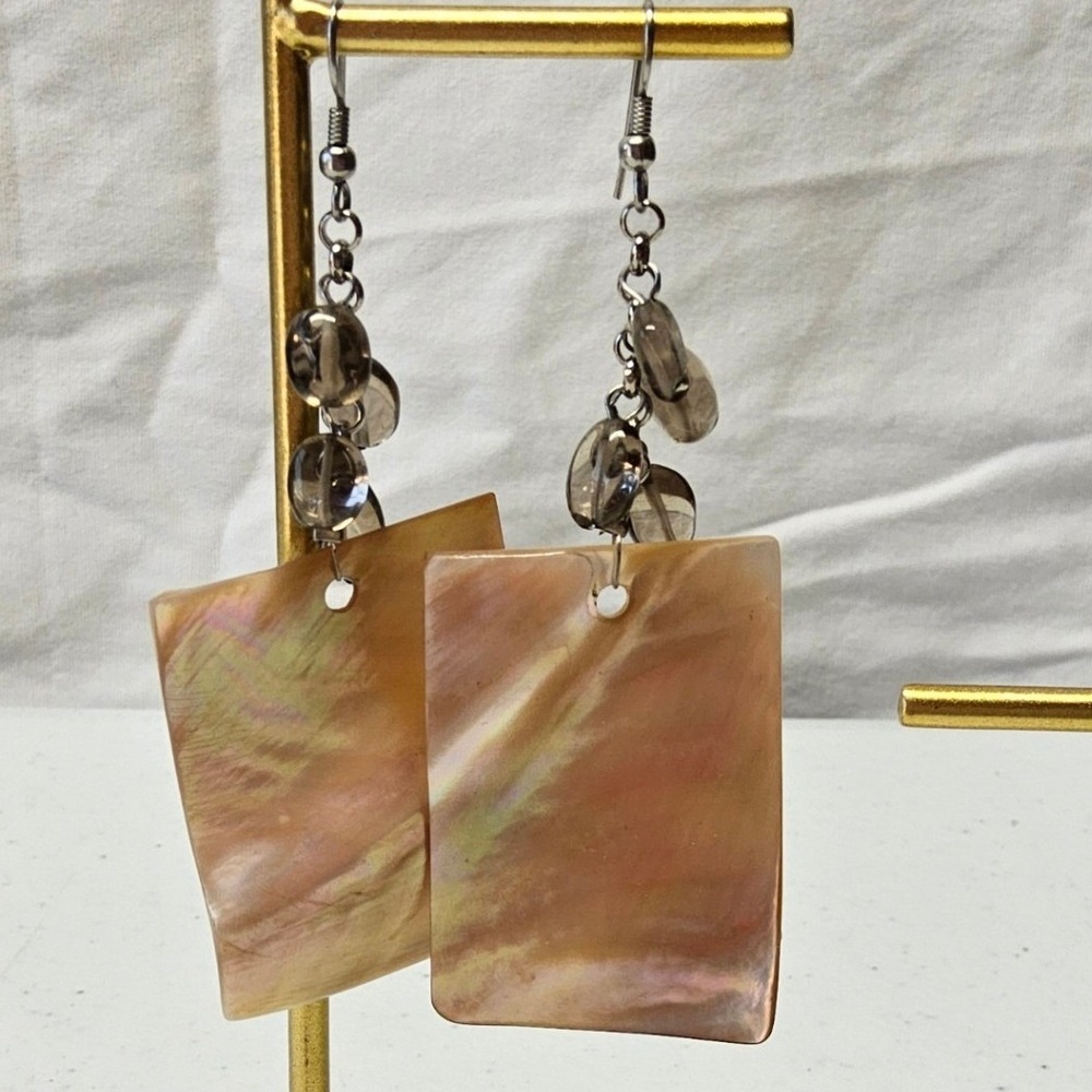 Drop‎ Earrings Women Pink Iridescent Mother of Pearl Rectangular Boho